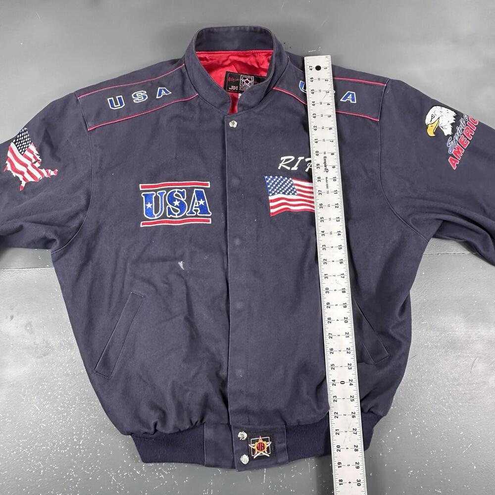 VTG Spirt Of America Jacket Mens 2XL Navy Blue Bomber Embroidered Flag Trump USA - Picture 9 of 11